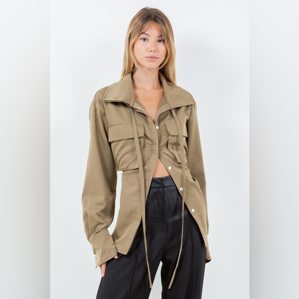 516. Wide Collared Multi Tie Shirt in Olive